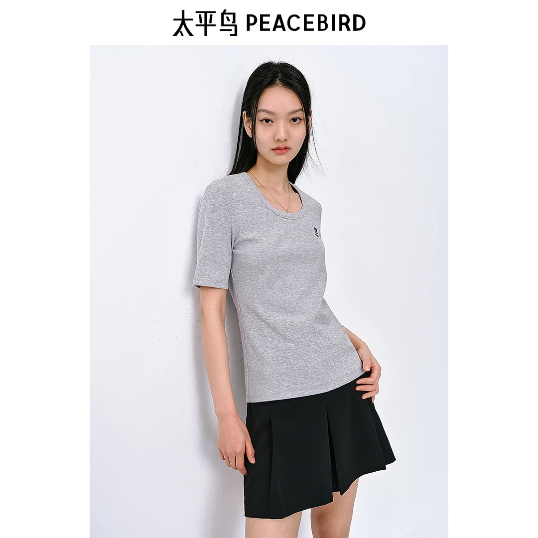 【丽公主专属】太平鸟U型领针织衫短袖T恤A8CNE2152