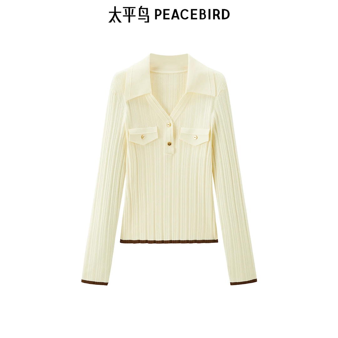 【诗语专属】太平鸟女装针织翻领打底线套小香风衫针织A1EEE3496