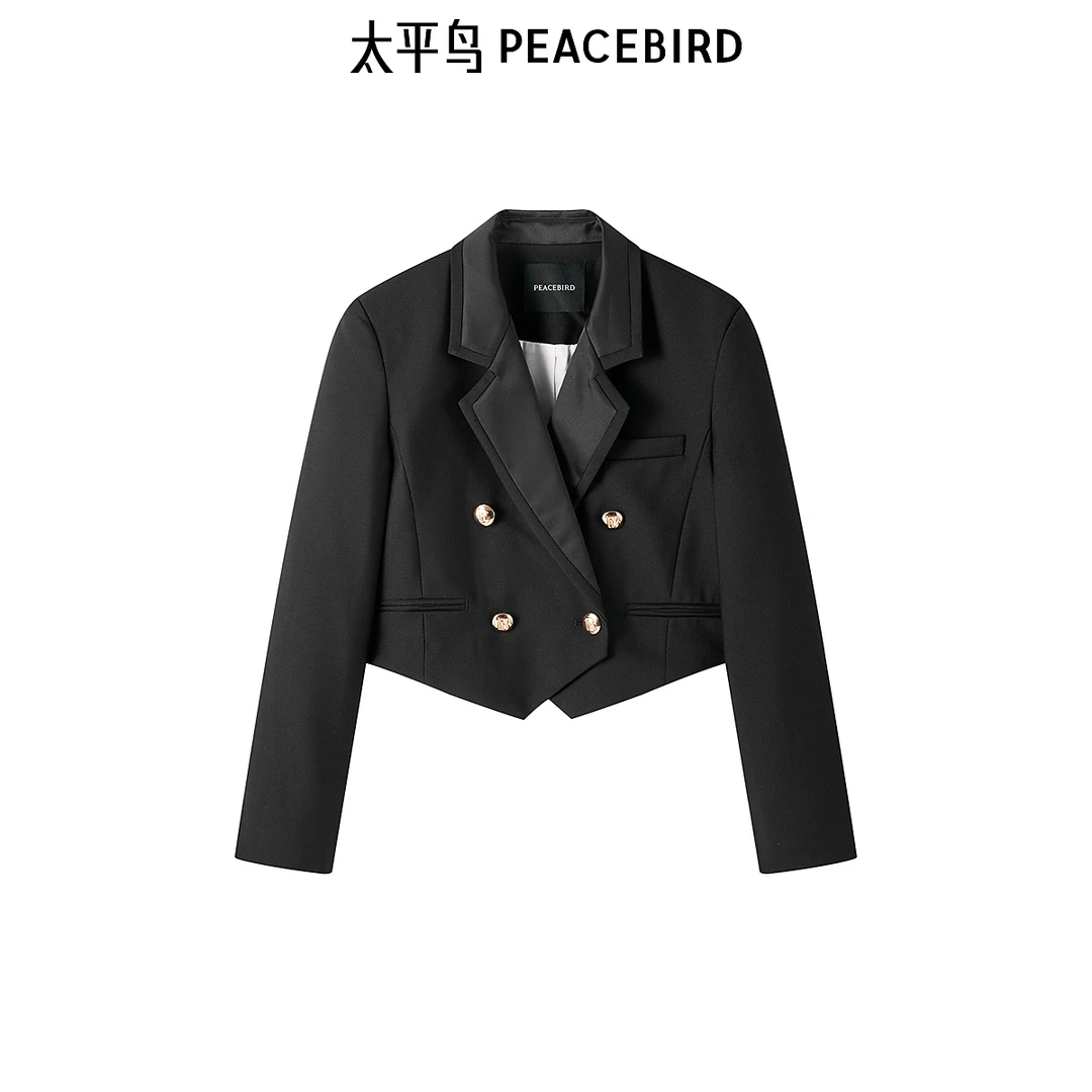 【丽公主专属】太平鸟女装短款双排扣西装品质时尚外套A1BAE1429