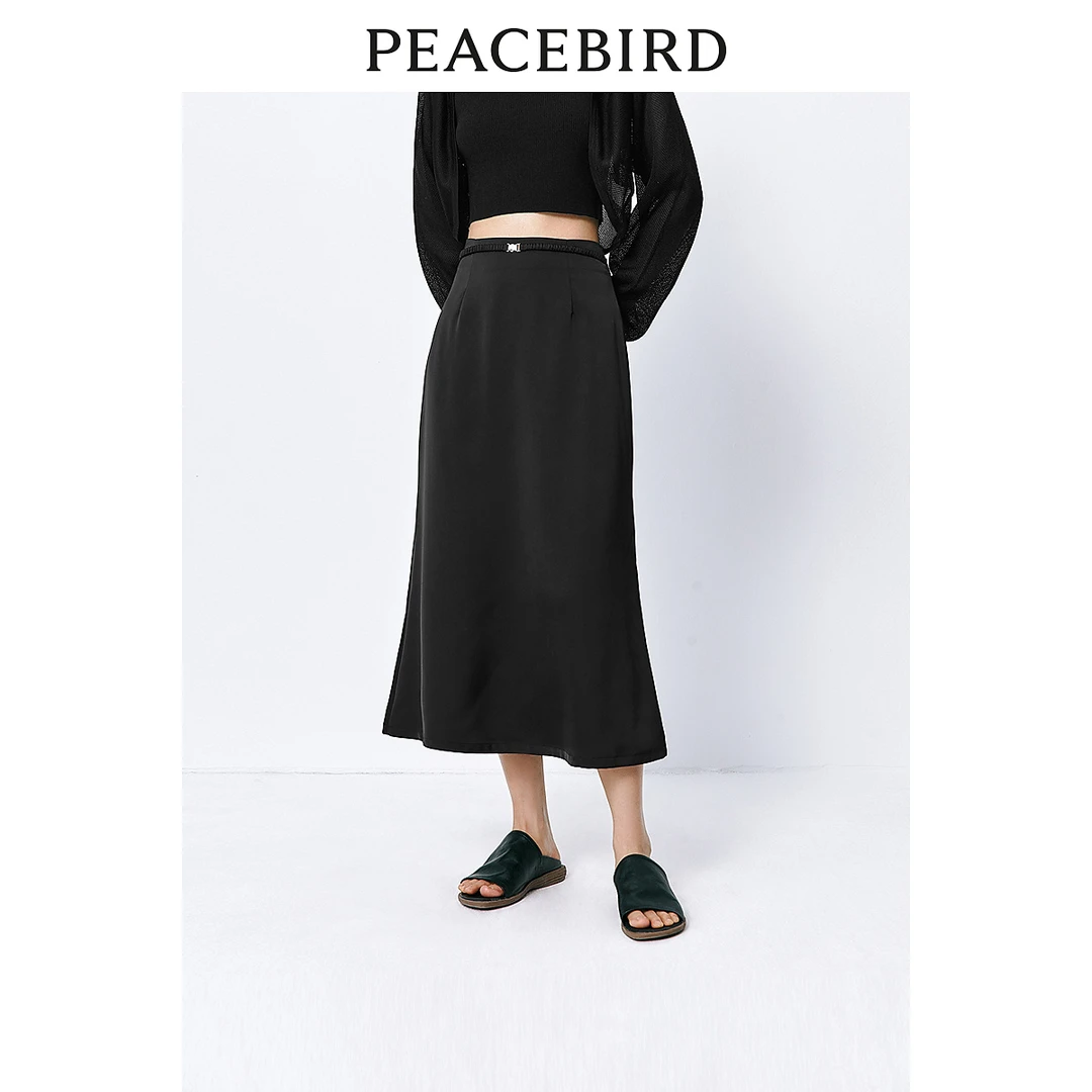 太平鸟黑色长款高级半身裙气质鱼尾裙A8GFE2146