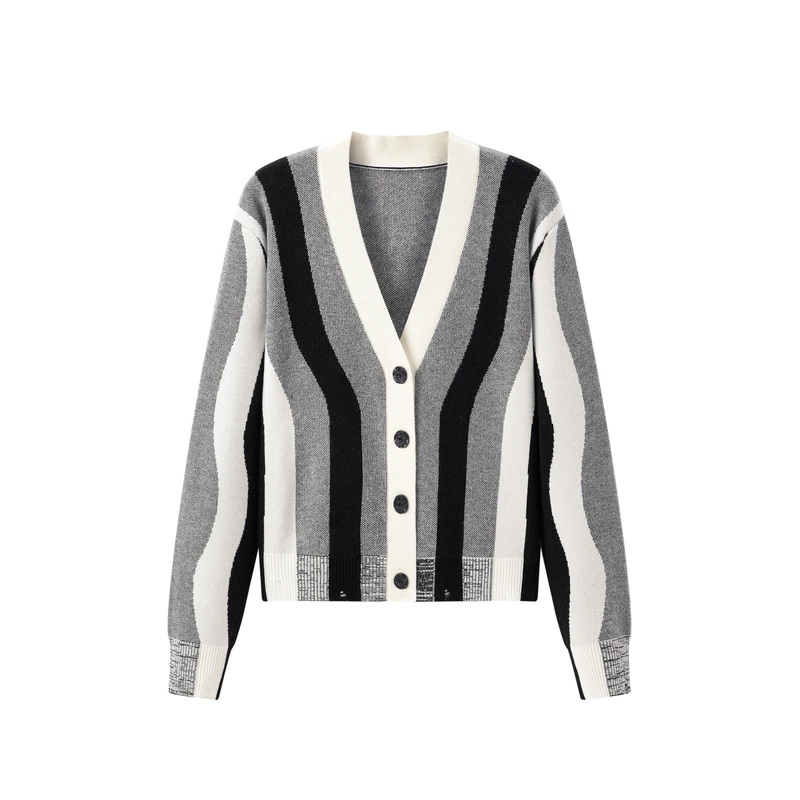 【陈大可专属】太平鸟V领条纹线针织开衫春季新款A1EDD1206