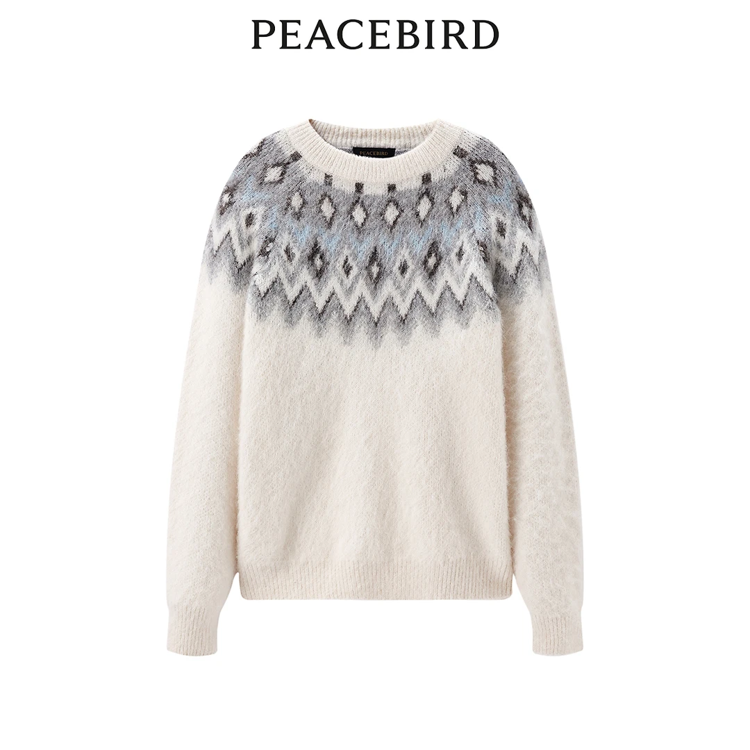 【陈大可专属】太平鸟新款低圆领费尔岛纹样毛套衫A1EBD4419