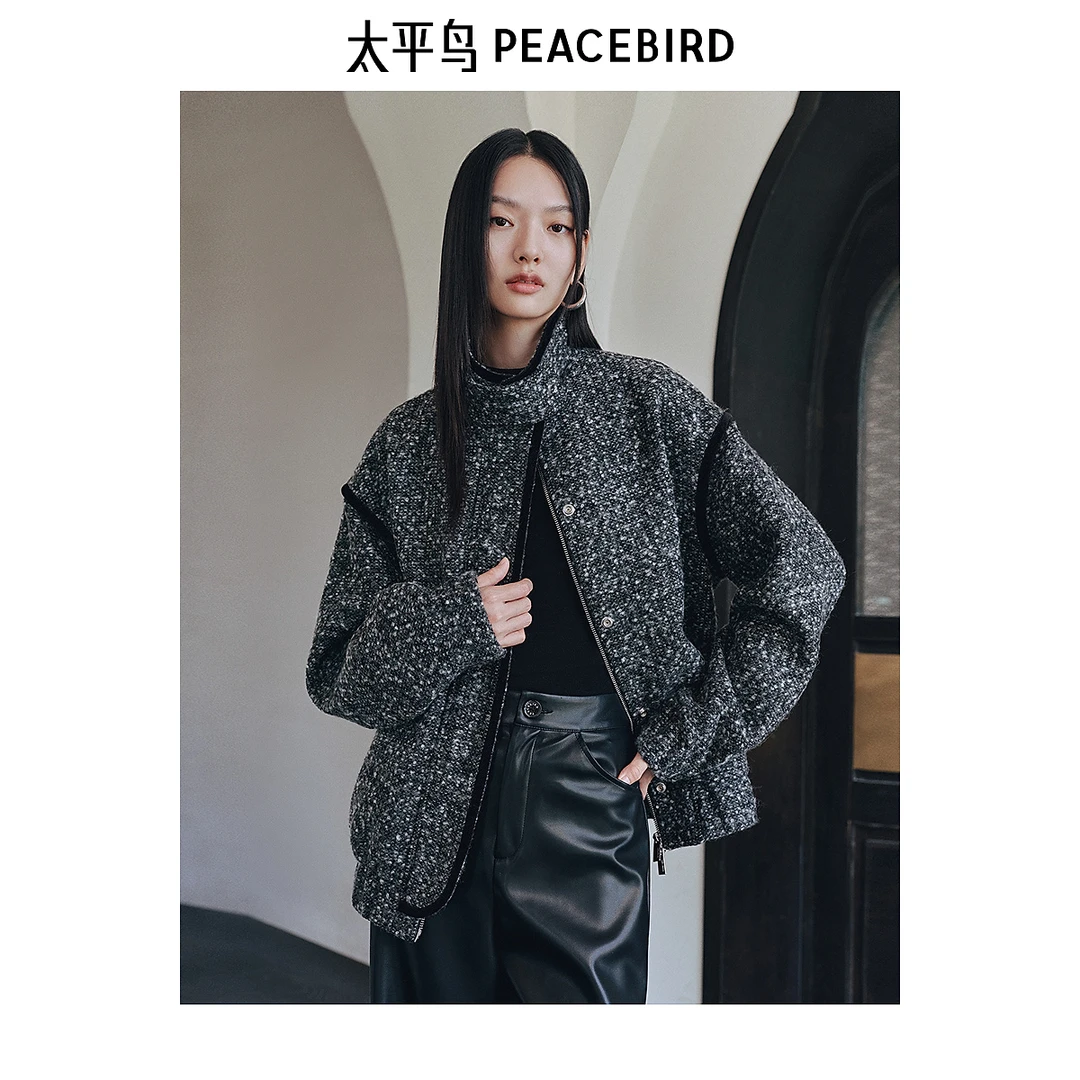 【陈大可专属】太平鸟立领圈圈呢花纱廓形夹克外套新款ABBBE4624