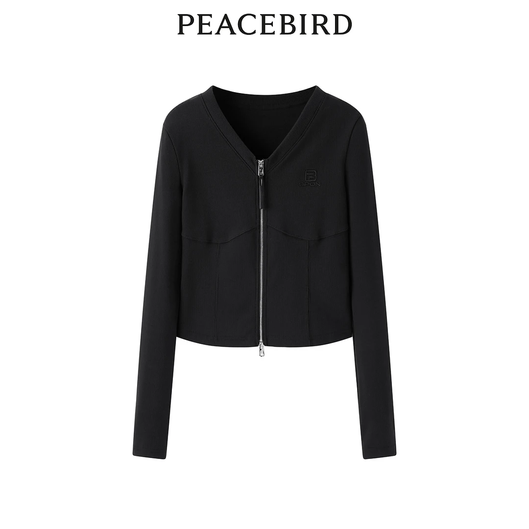 【赵老板专属】太平鸟时尚气质新款V领双拉链运动上衣A3CDD4376