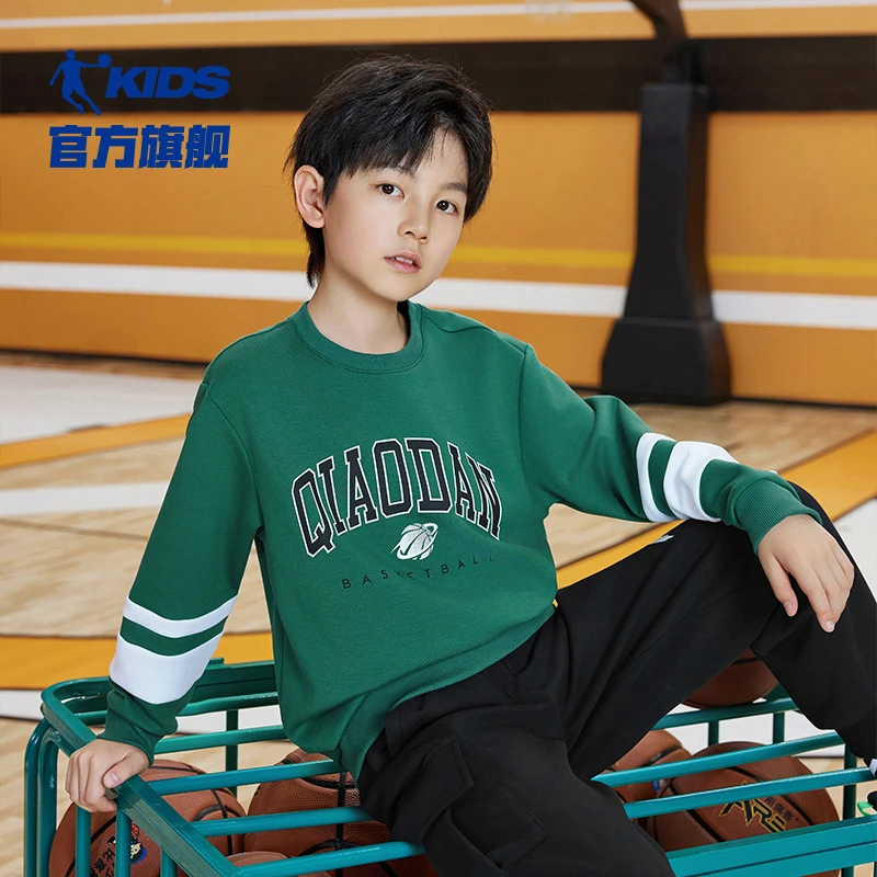 中国乔丹儿童卫衣秋季新款男童长袖圆领套头运动中大童6-12岁