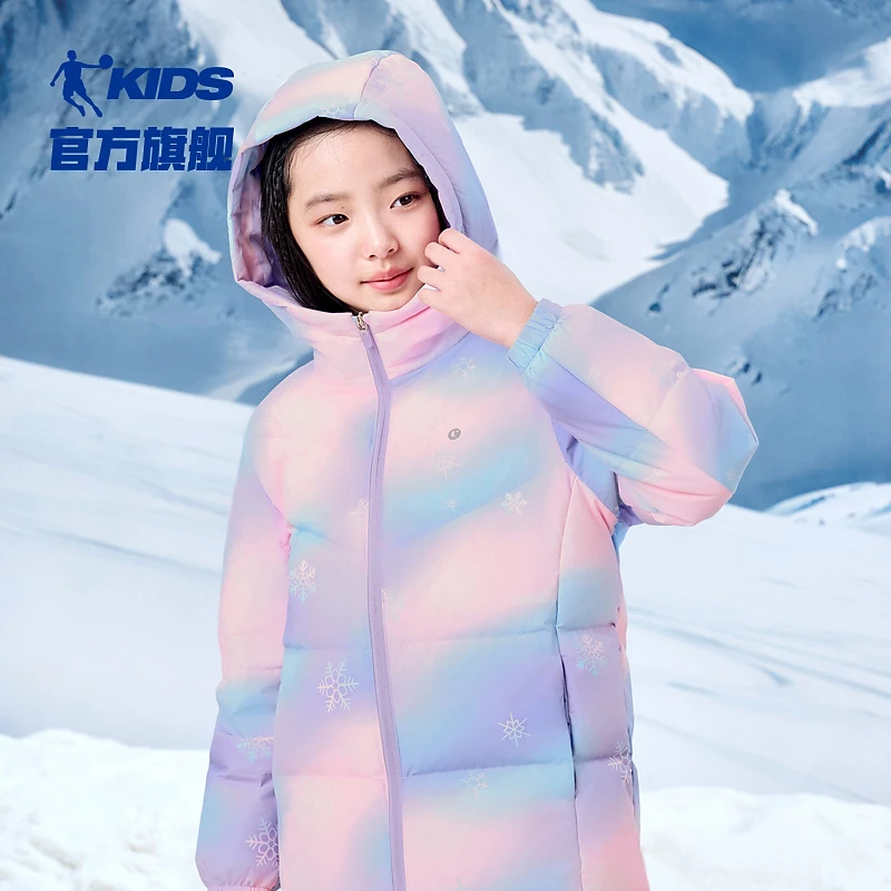 中国乔丹儿童梭织羽绒服防泼水科技梭织加厚乔丹儿童羽绒服女童