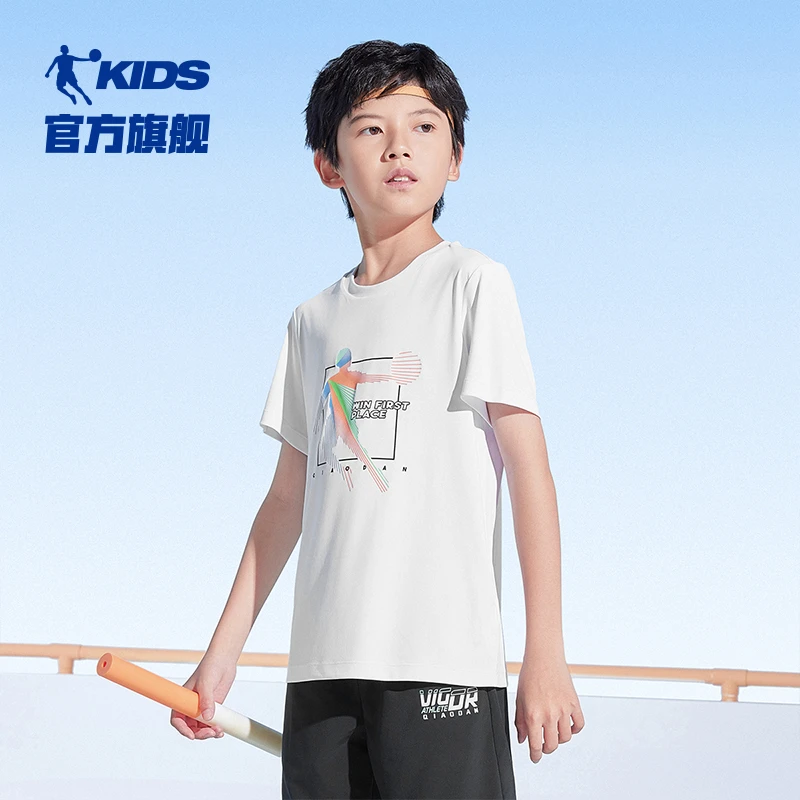 中国乔丹童装儿童半袖2024夏季新款舒适运动透气圆领男女同款短袖