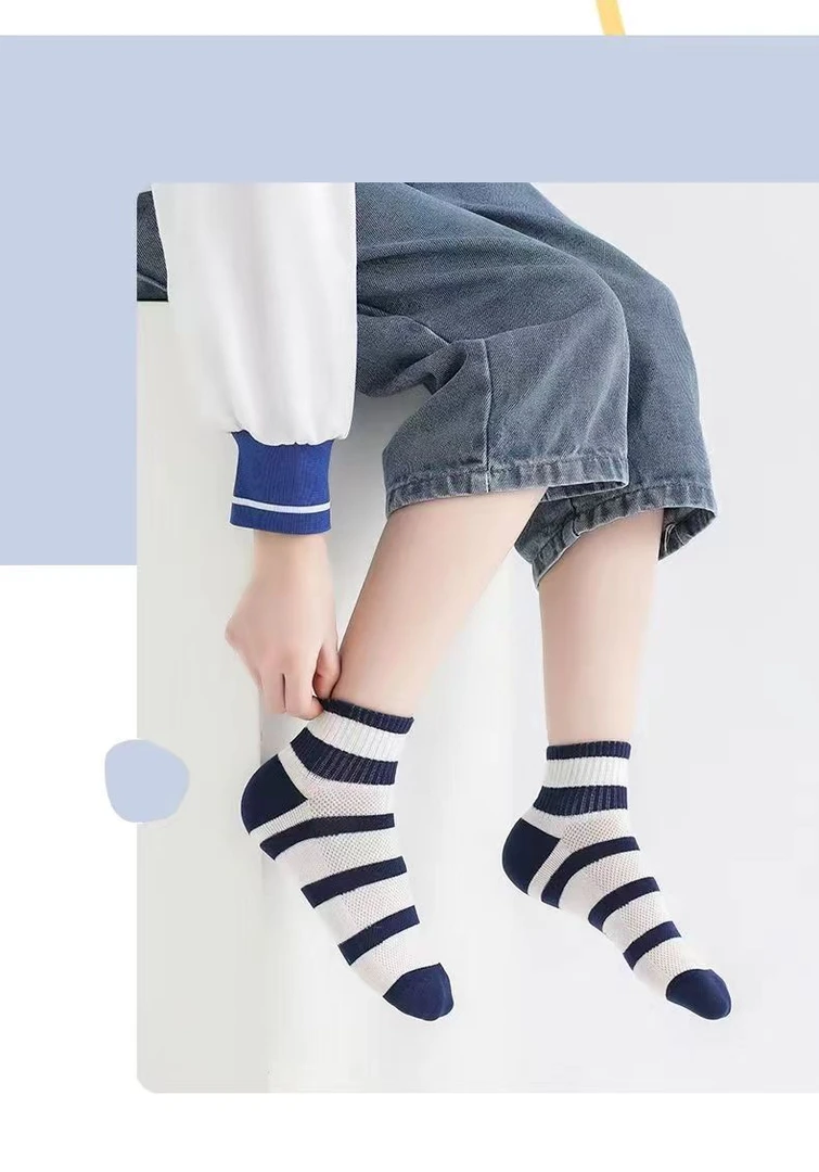 儿童袜子春夏季薄款浅口网眼船袜夏天男孩防臭袜潮流条纹袜子