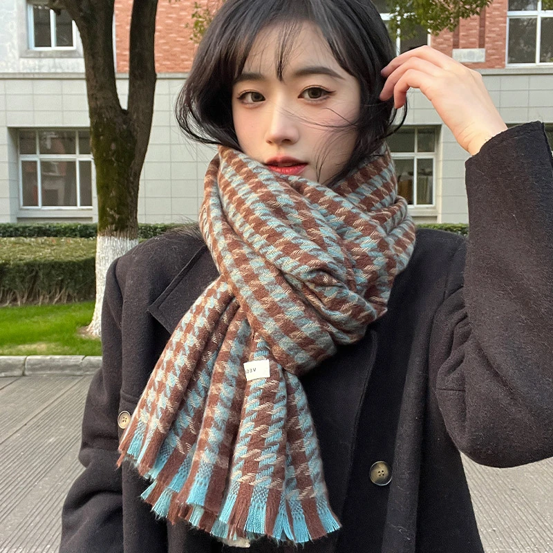 爆款时尚ins防寒保暖日系学生韩版围脖网红百搭千鸟格围巾女冬季