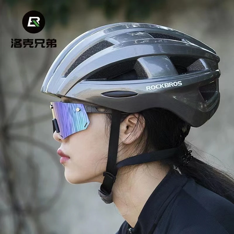 洛克兄弟自行车带尾灯头盔充电发光山地公路车安全帽男女骑行头盔