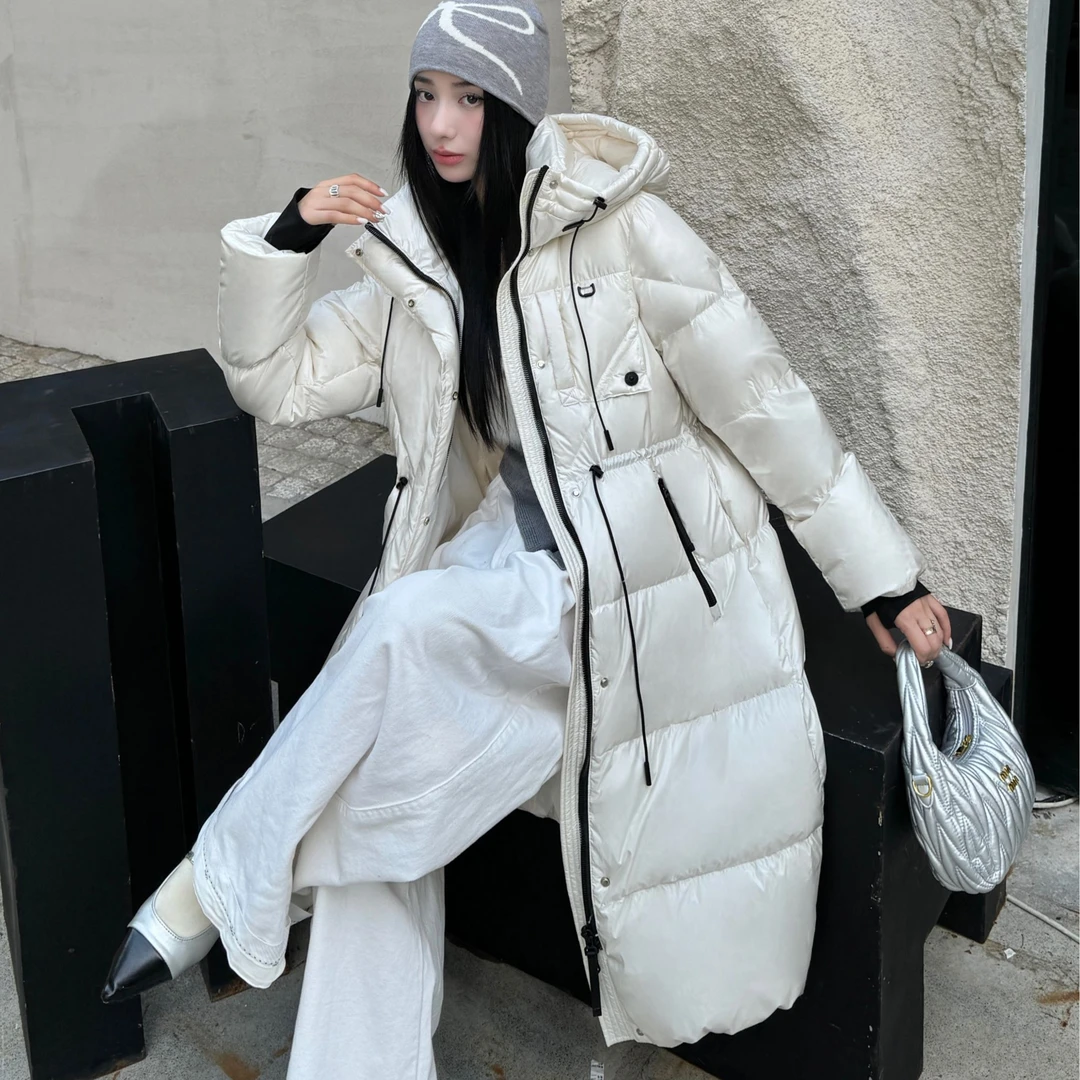 【杜杜专属】冬季长款连帽收腰韩版高品质白鸭绒羽绒服韩版保暖 907
