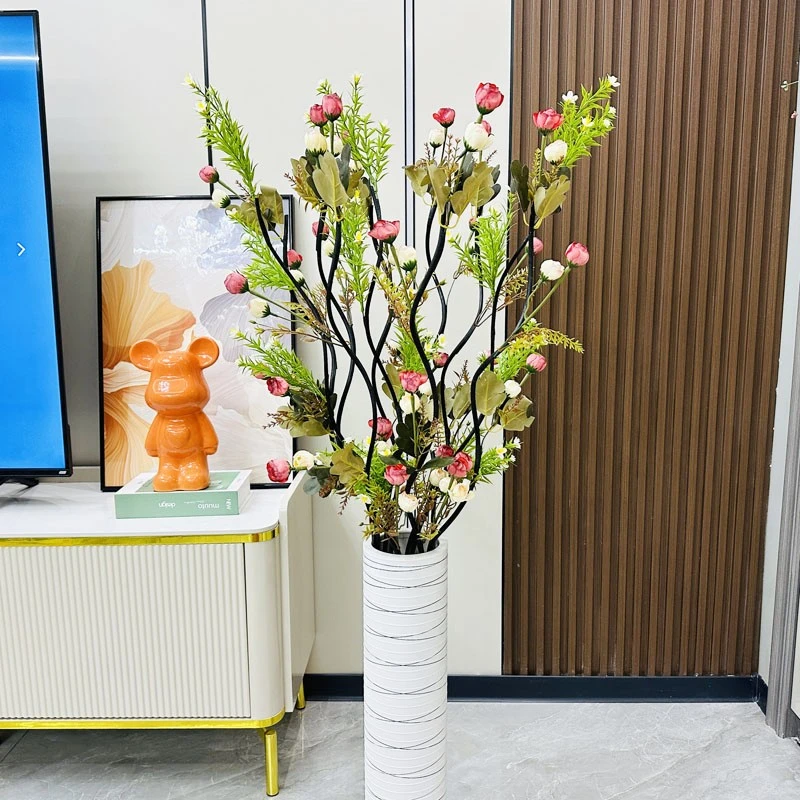 仿真茶梅枝假樱花腊梅花塑料花干花娟花假树造景落地摆件室内装饰