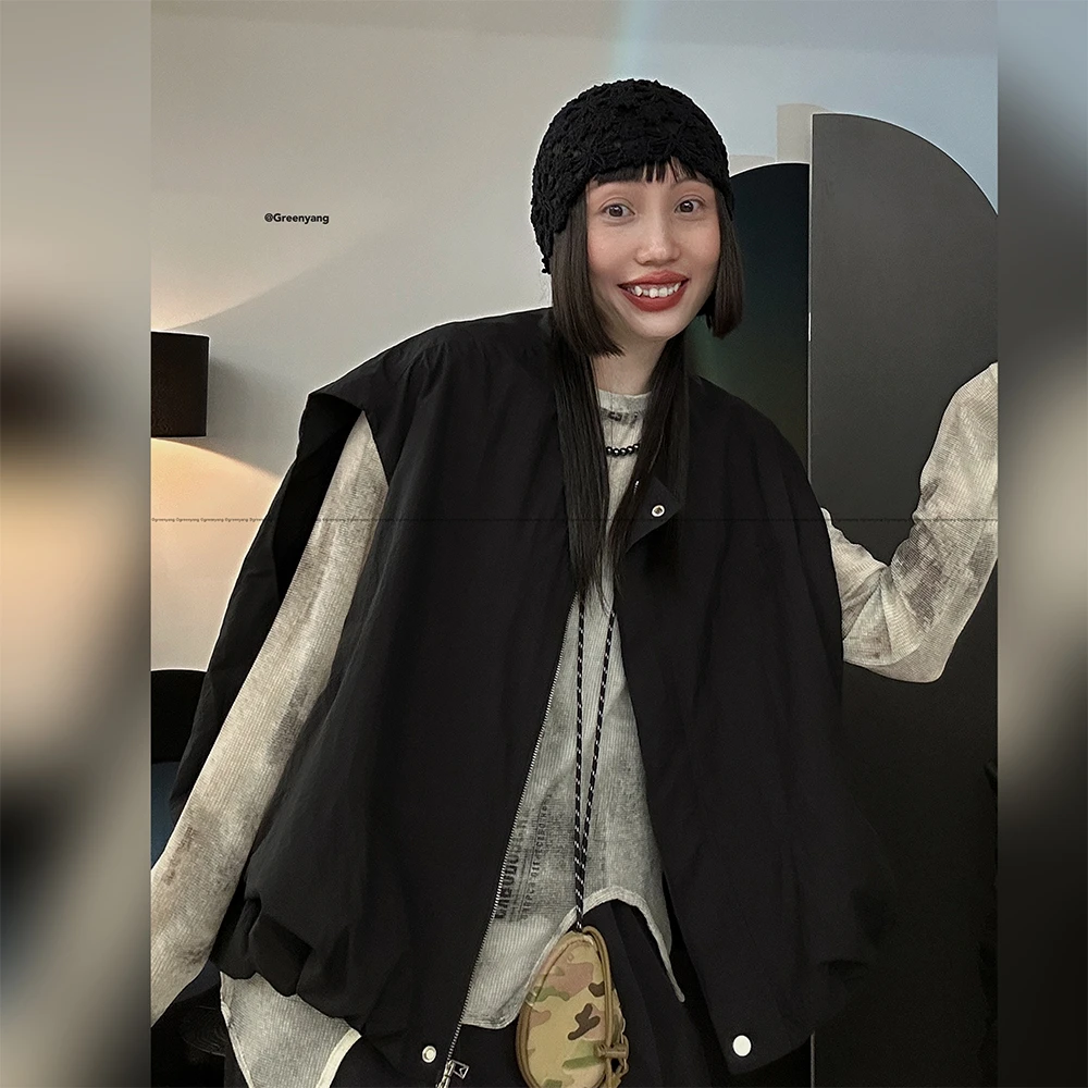 老羊家~马甲女春夏季新款2024韩版宽松休闲百搭纯色无领背心外套