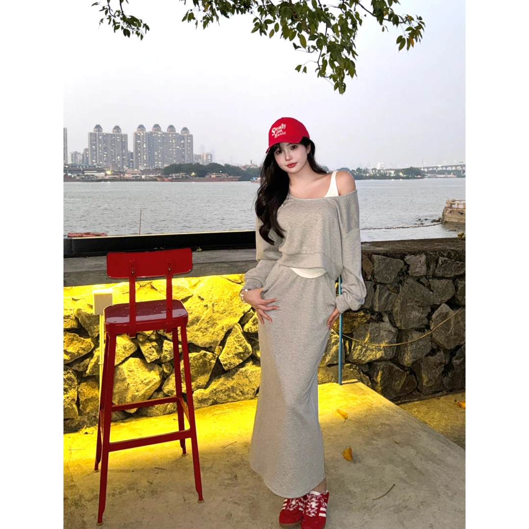 MengFairy清清【慵懒周末】宽松显瘦卫衣+后开叉高腰半裙38473848