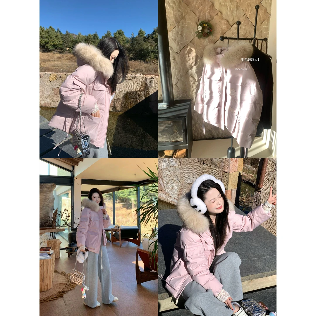 MCc【镇店粉羽绒】貉子毛领(建议搭配薄内搭)抗风中长款羽绒服#1656