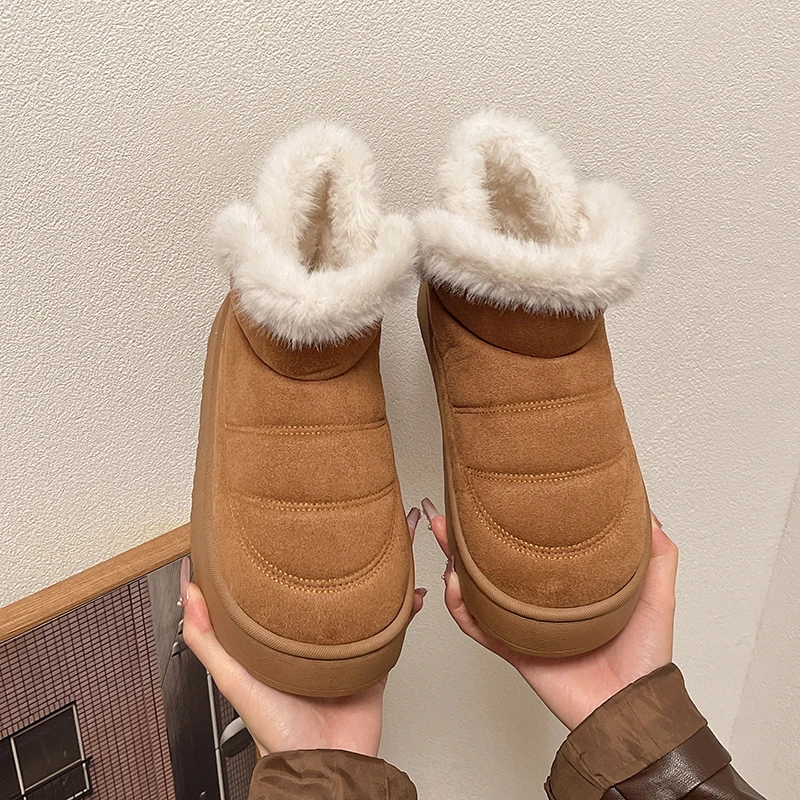 来两双 雅丹风雪地靴女款麂皮靴子加厚保暖家居棉鞋加绒棉鞋冬季