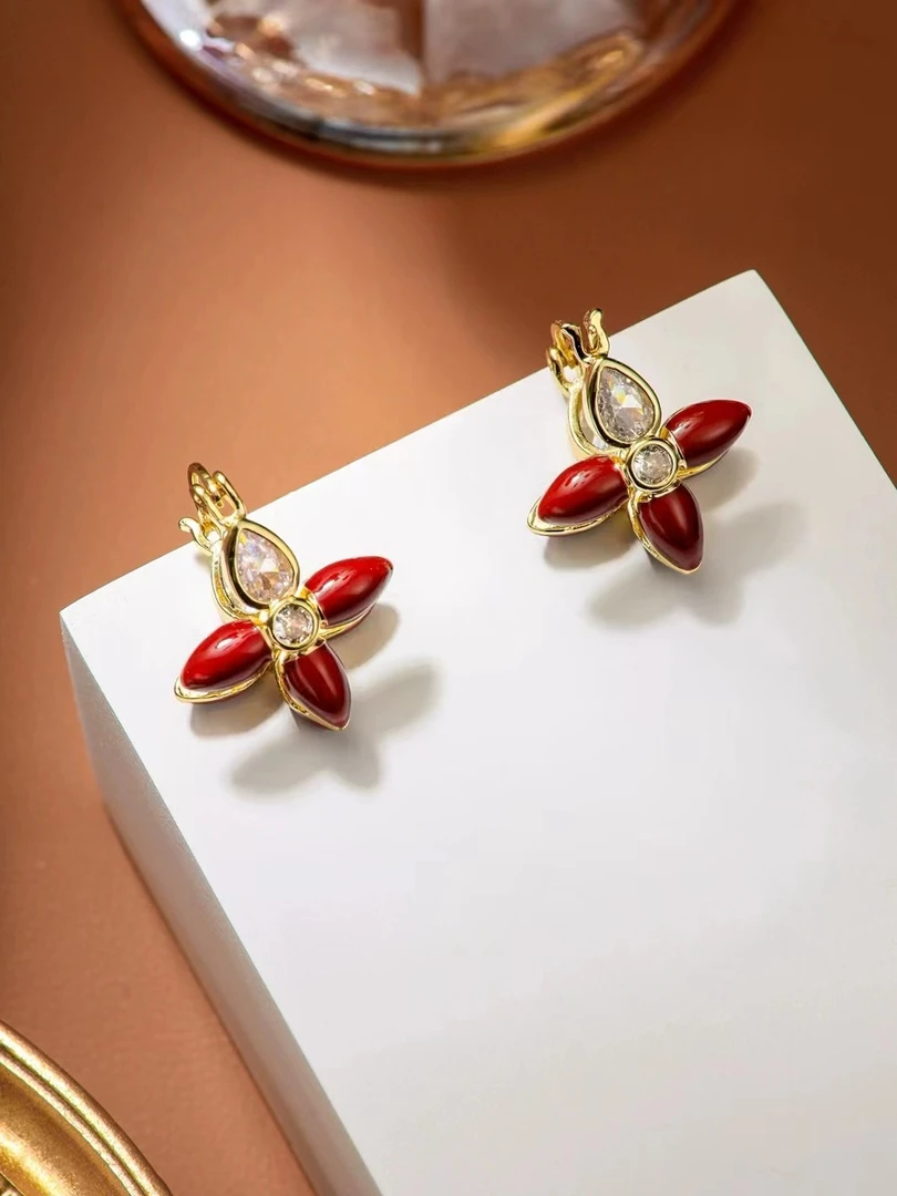 铜合金耳饰 双面花朵耳钉轻奢高级感耳饰女小众设计感耳饰女N1105