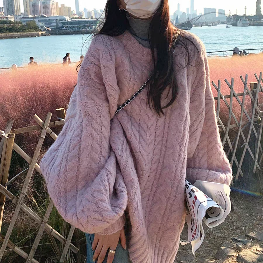 复古麻花毛衣女2025新款秋冬宽松外穿慵懒风加厚软糯中长针织上衣