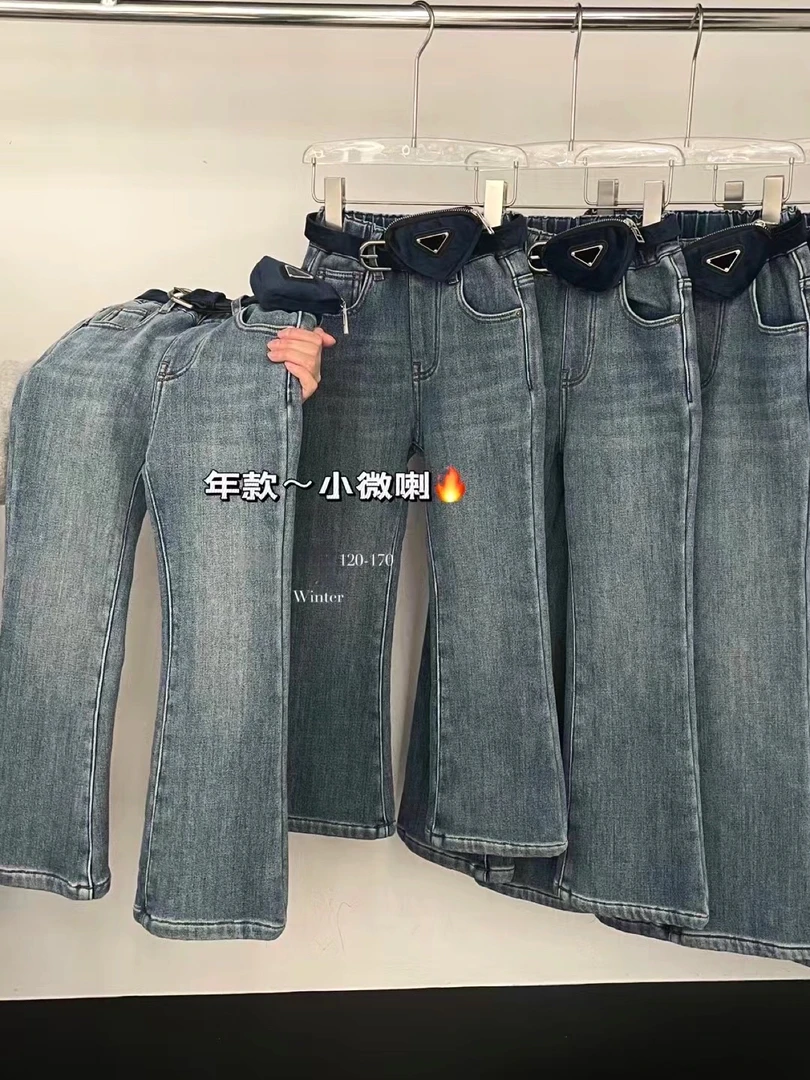 加厚一体绒小微喇牛仔裤 弹力24D128
