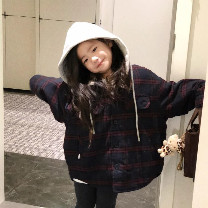 带帽夹棉格子外套 24d067