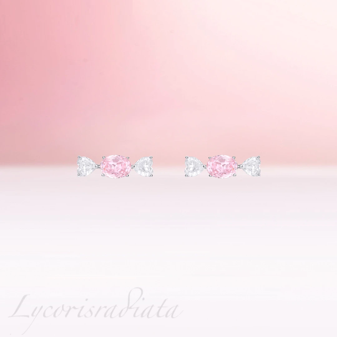Lycorisradiata 925银合成锆石耳饰 糖果粉钻耳钉百搭简约少女