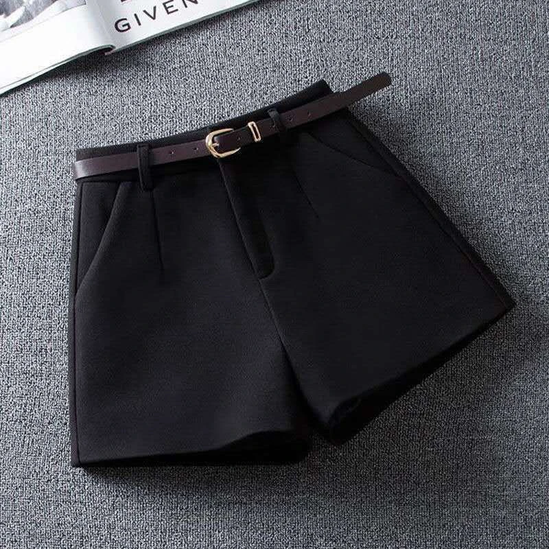 2025新款秋冬毛呢短裤女高腰百搭靴裤高端气质显瘦a字阔腿休闲裤