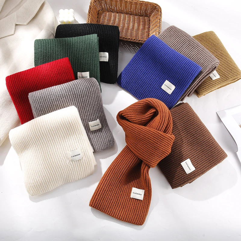 新款百搭绝绝子纯色针织围巾女高级感北极绒加厚保暖毛线围脖男女