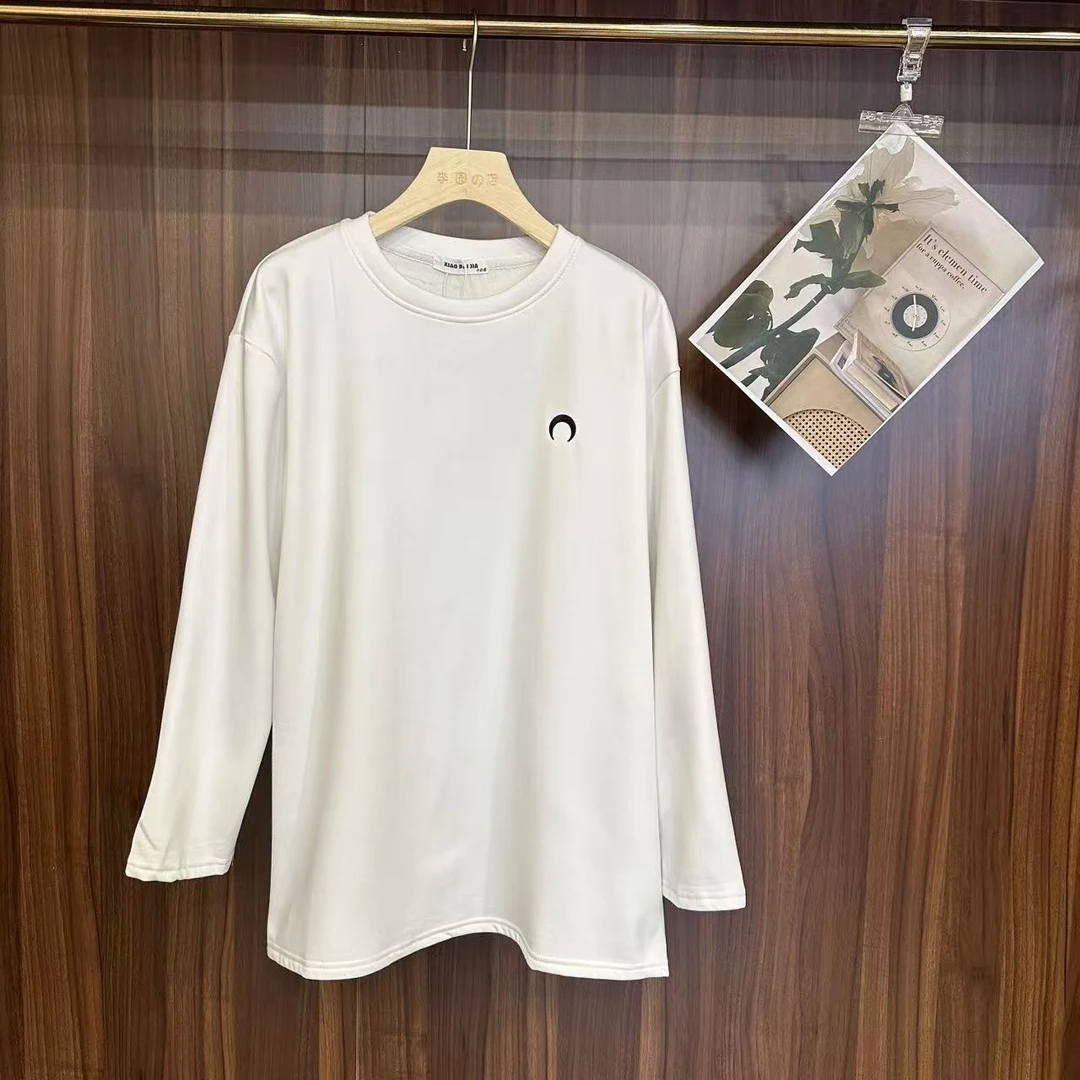 【李园家2店】-8101-冬季加绒刺绣月牙大白T