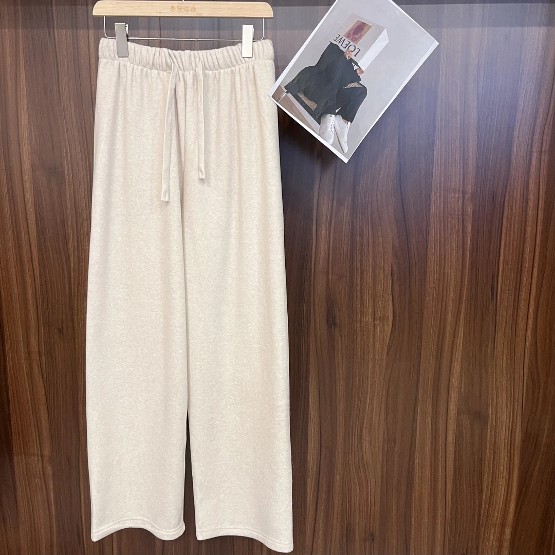 李园家2号店-7777-垂感抽绳加绒阔腿毛巾裤