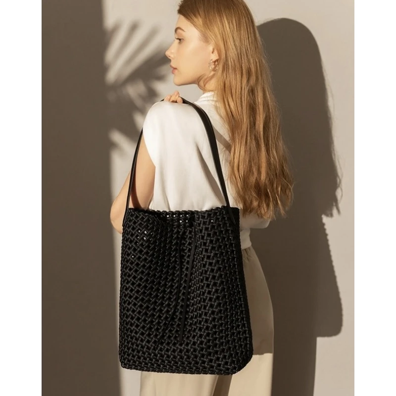 镂空编织水桶包包女2024新款大容量子母包手提单肩腋下包托特包