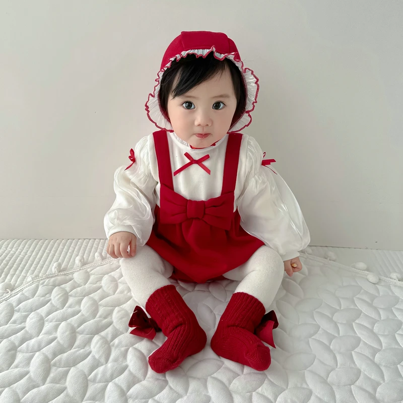 婴儿包屁衣冬装加绒女宝宝拜年服连体衣婴儿满月公主洋气宝宝爬服