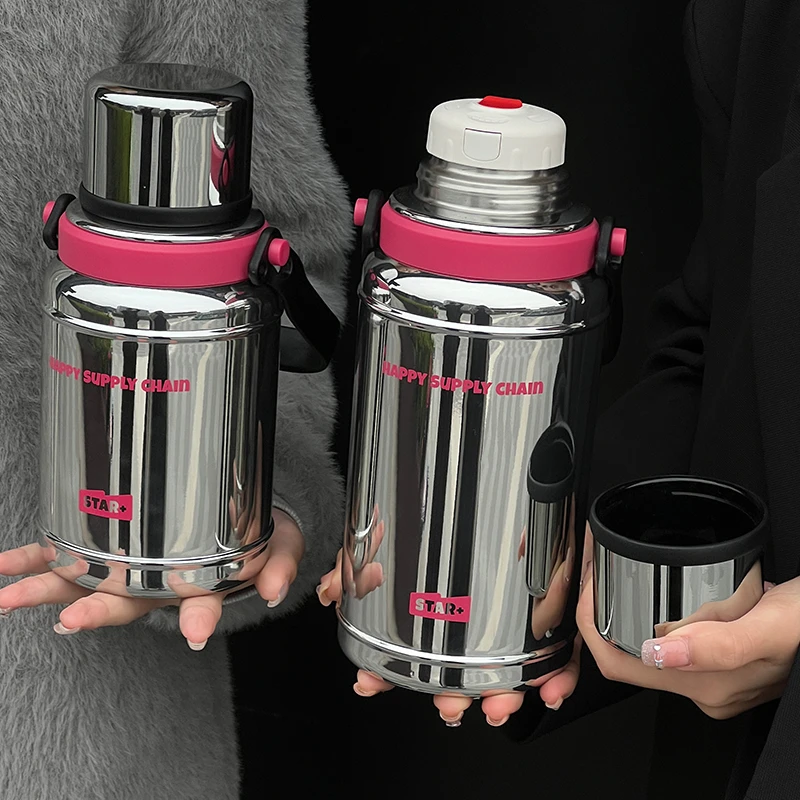 世大家【热水瓶/电镀银】大容量旅行保温壶简约高级女户外便携水壶