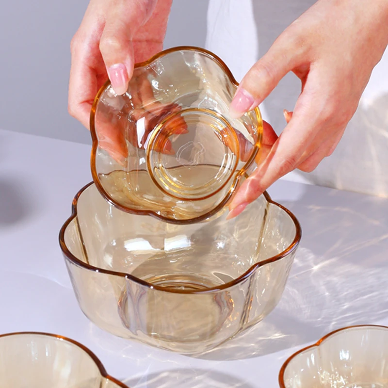 陌上花系列大小玻璃碗琥珀色沙拉汤碗沙拉碗大号