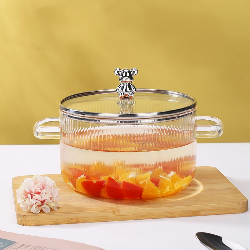 高硼硅小熊汤锅玻璃锅竖纹大容量时尚耐热电陶炉双耳炖锅