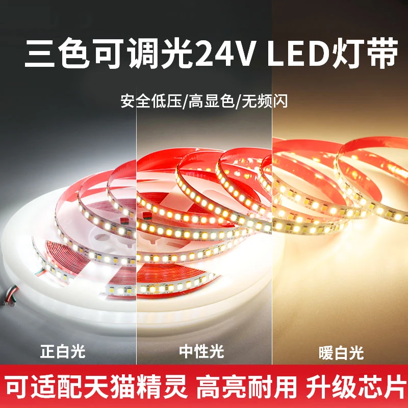 24V三色灯带led灯条智能调光变光低压家用客厅吊顶线形灯灯带自粘