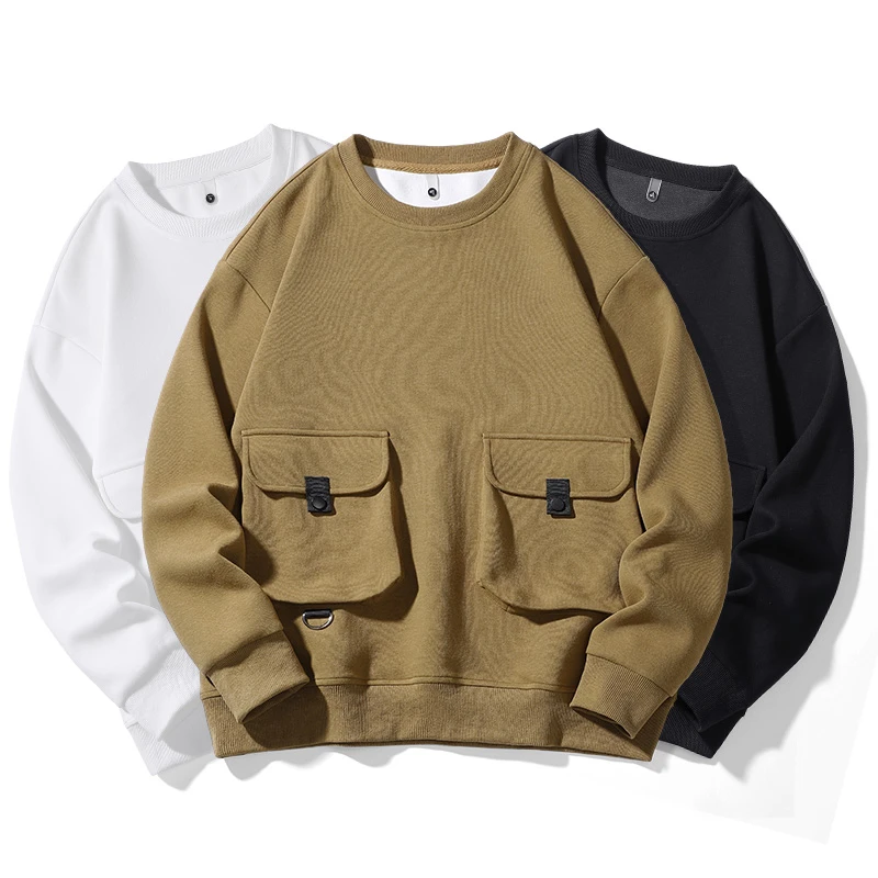 春季新款工装卫衣男士大码宽松圆领长袖加肥加大码胖子宽松上衣潮