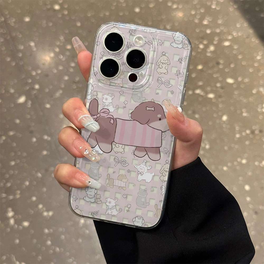 碎花腊肠狗适用苹果15手机壳iPhone14promax套13透明保护壳1211