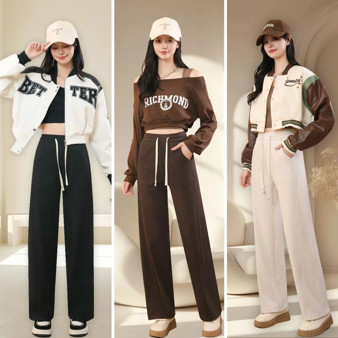 显瘦加绒加厚阔腿裤运动高腰休闲宽松洋气直筒时尚百搭冬季秋冬