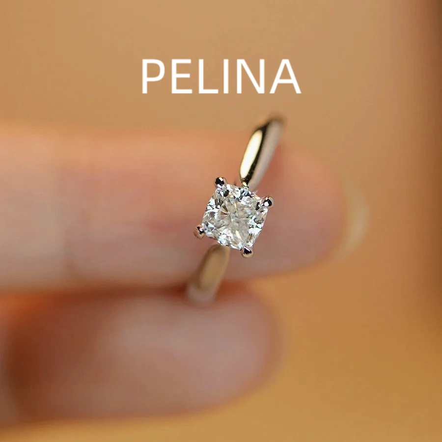 PELINA莫桑戒指公主枕形钻50分单钻简单小众戒指女款方钻戒黄钻