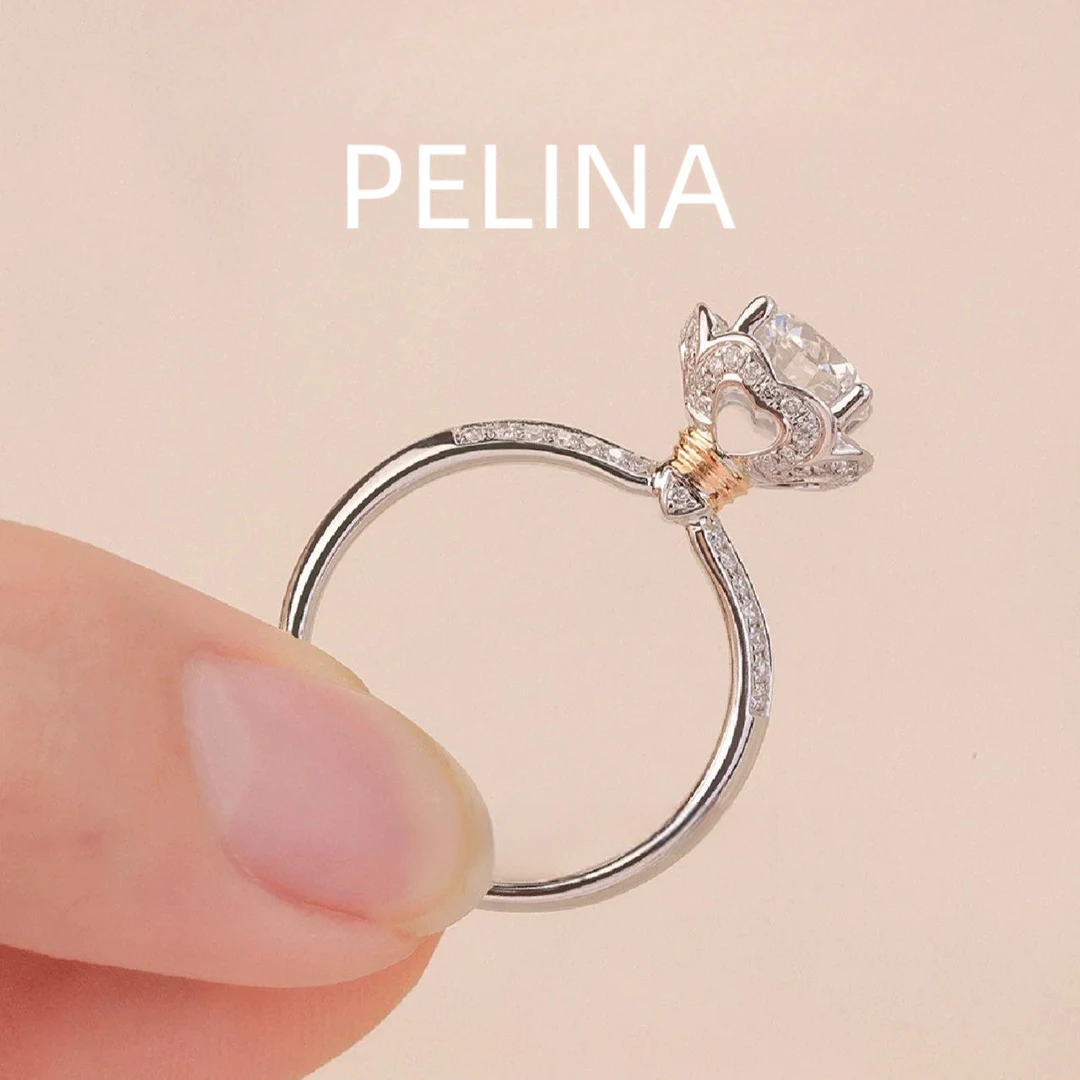PELINA莫桑戒指心形镂空花束造型手捧花1克拉钻戒结婚奢华优雅