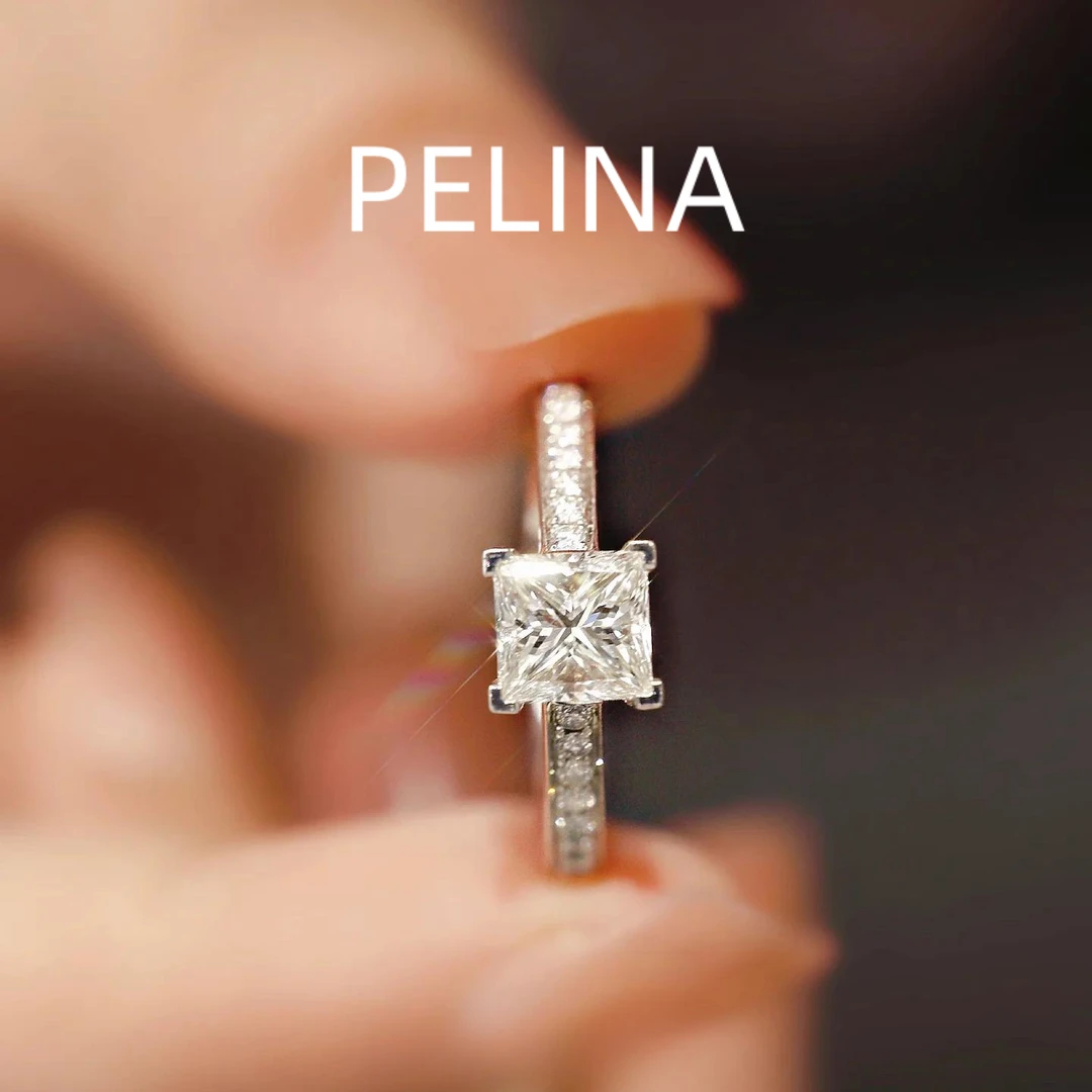 PELINA莫桑戒指1克拉公主方钻戒指四爪钻戒简约轻奢时尚高级感