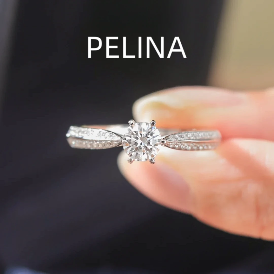 PELINA莫桑戒指1克拉六爪钻戒双排镶钻经典奢华气质豪华钻戒结婚