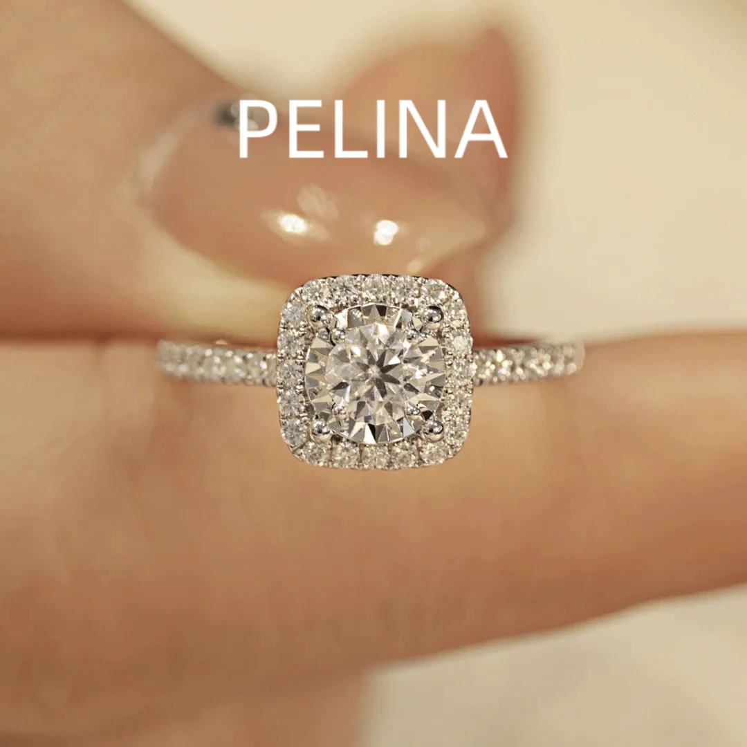 PELINA莫桑戒指方糖形1克拉50分满钻镶嵌公主方包钻戒求婚结婚女