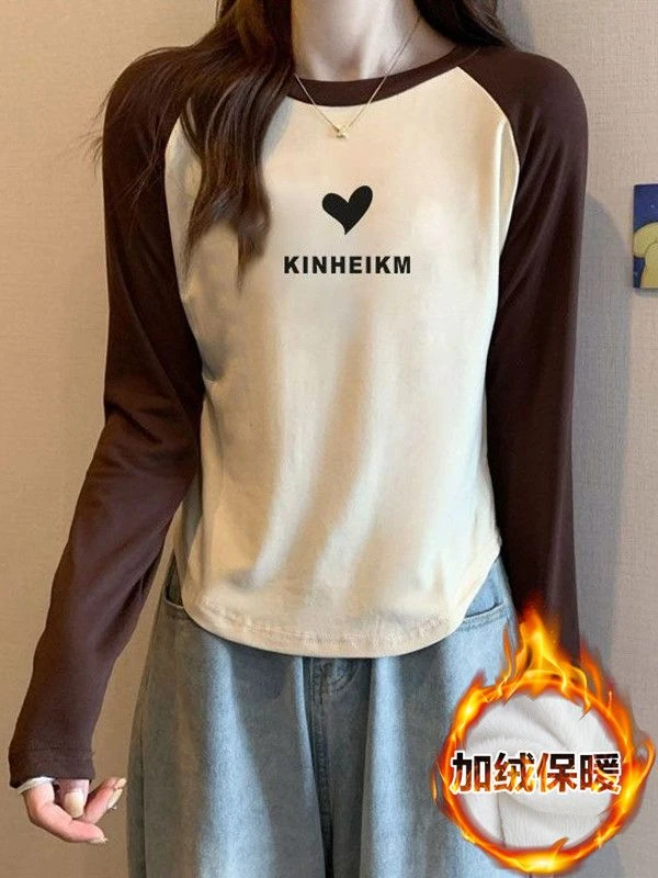 大码正肩内搭长袖t恤秋冬加绒加厚打底衫女新款胖mm显瘦保暖上衣