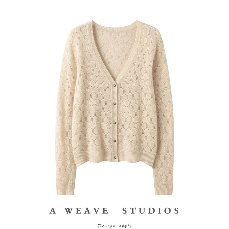 【100%山羊绒】镂空针织开衫外套女