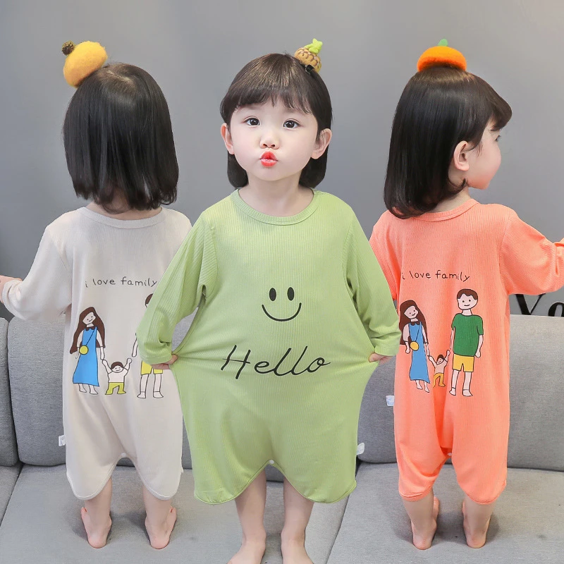 婴儿衣服女宝宝连体衣莫代尔薄款哈衣打底爬服空调服可爱春秋装
