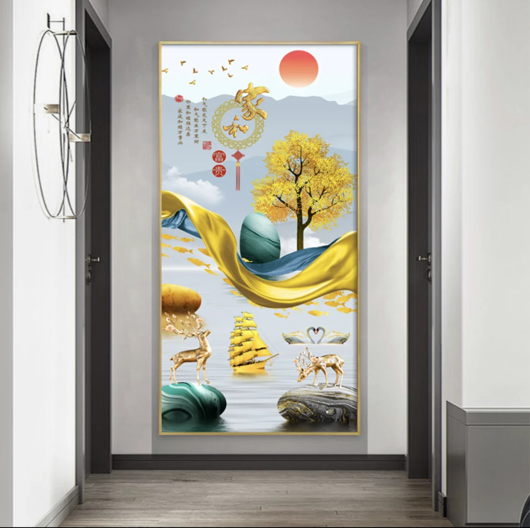 家和富贵旭日东升入户玄关进门过道挂画晶瓷加钻现代装修装饰画