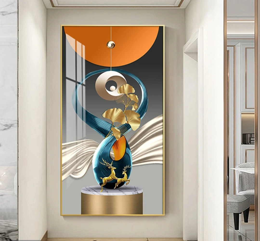 轻奢风格家大业大入户玄关装饰画新中式晶瓷挂画进门过道画