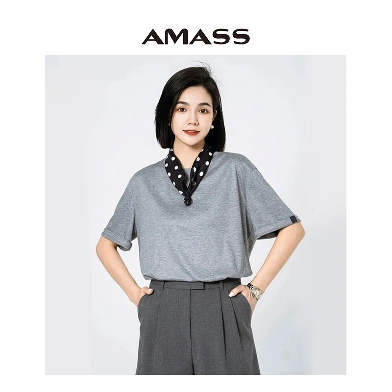 AMASS/阿玛施小众女装上衣简约舒适一秒入夏清爽百搭T恤5300793