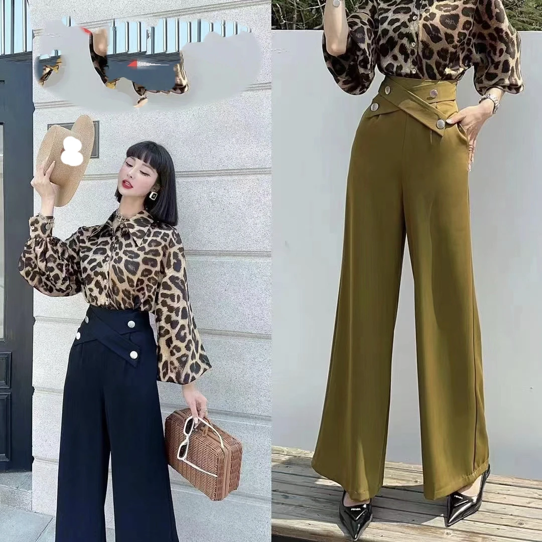 611-G-1-1-1   新款韩版显瘦西装裤垂感宽松百搭高腰长裤阔腿裤女